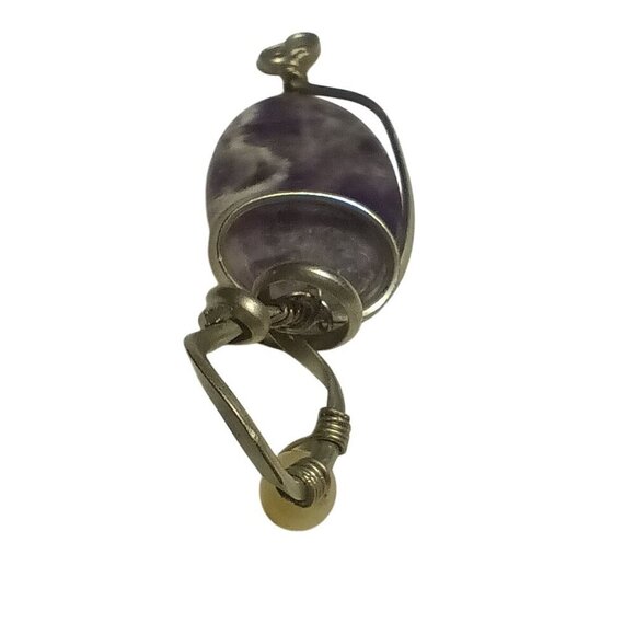 Handmade 1.75" Amethyst Wire Wrapped Pendant With Yellow Accent Bead - Picture 4 of 7